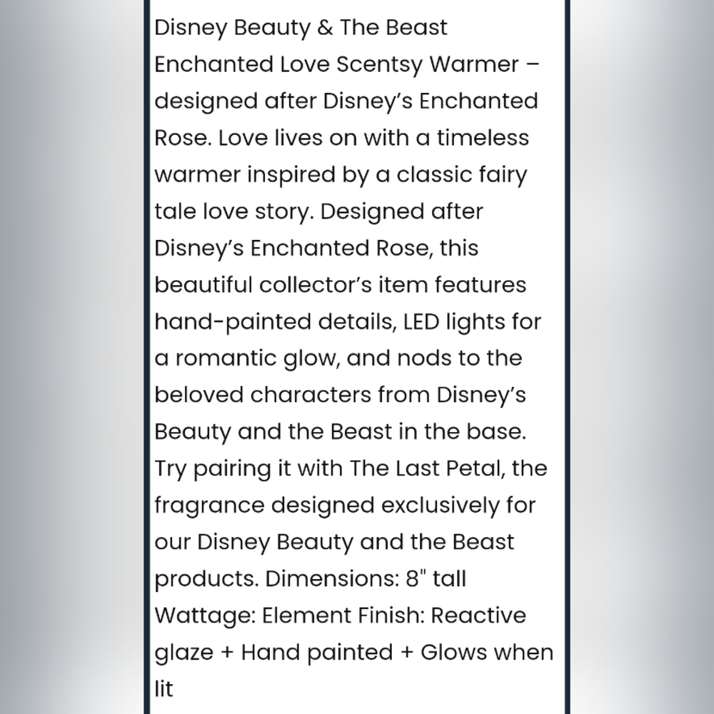 Scentsy Disney Beauty & The Beast Enchanted Love Warmer The Last Petal Wax Belle - Picture 7 of 10